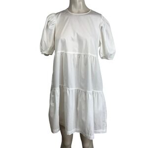 Express White Tiered Puff Sleeve Babydoll Dress Size Small